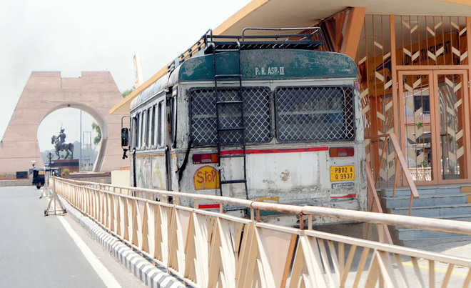 Roadways buses ply on BRTS lane