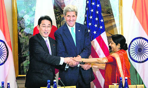 US, India, Japan call for freedom of navigation