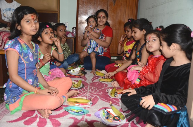 Little girls worshipped as deity Maha Gauri