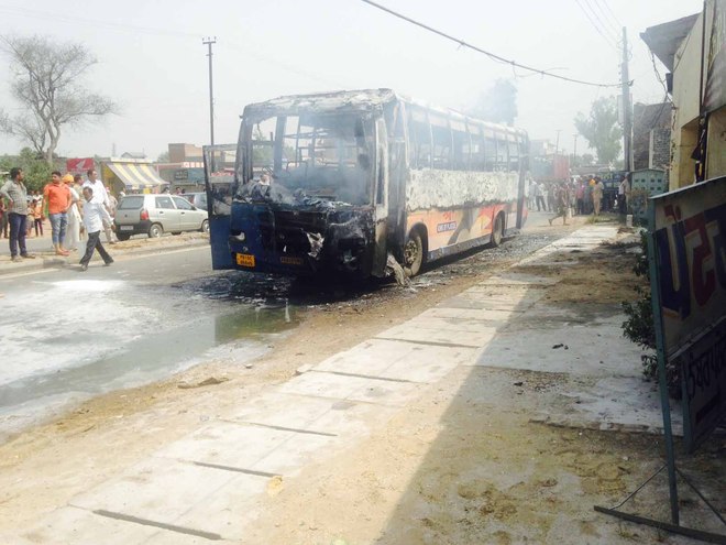 Close shave for 35 passengers as PRTCbus catches fire
