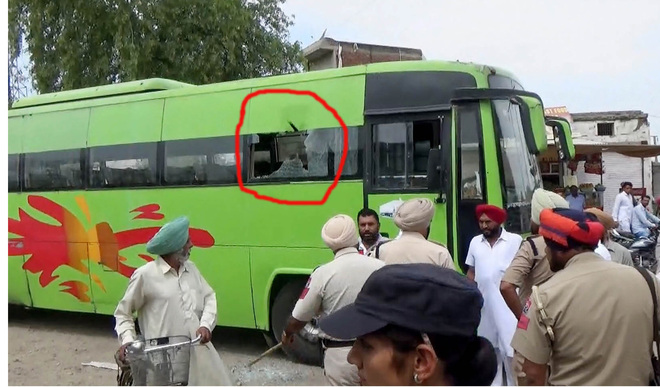 Congress men damage Orbit bus in Barnala