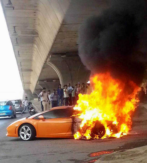 Rs 2.5-cr luxury car Lamborghini catches fire