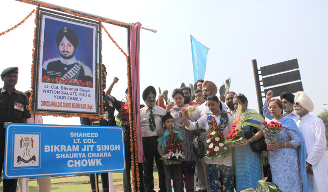 Mohali’s YPS Chowk rechristened after martyr Lt Col Bikramjit Singh