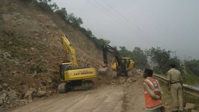 Hill excavation triggering landslips on Solan highway