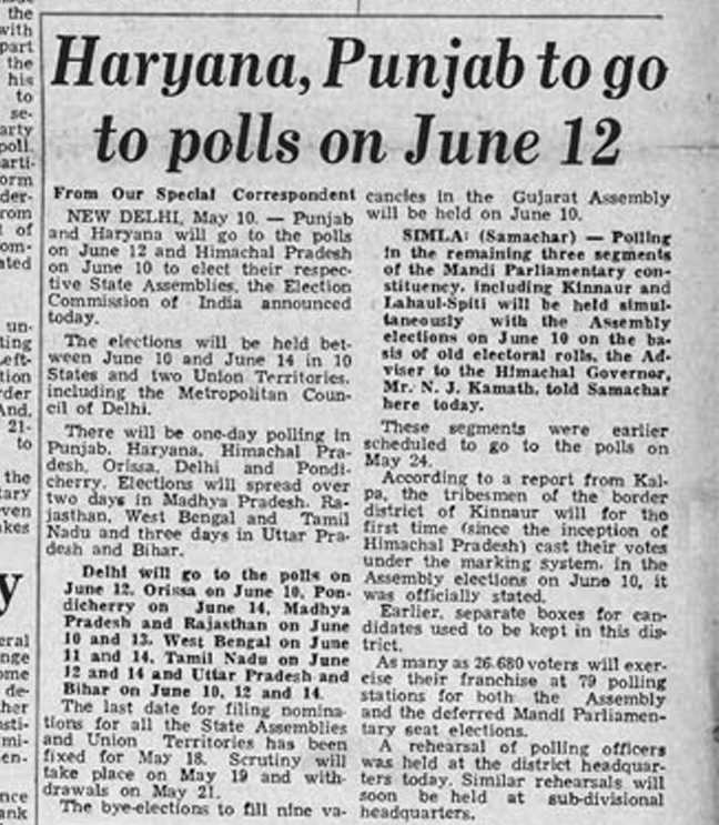 Haryana, Punjab to go to polls on June 12