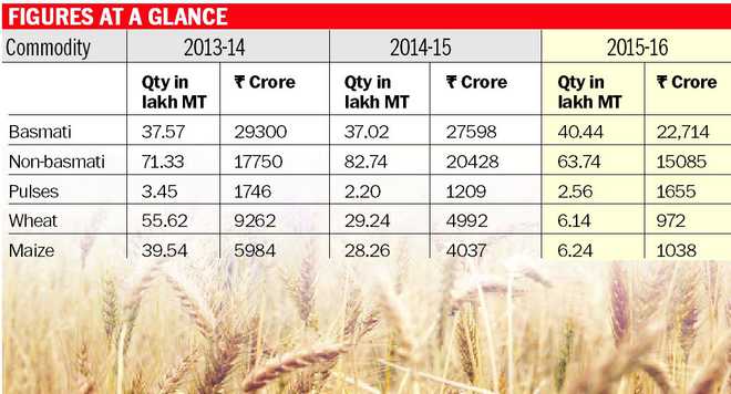 Except basmati, export of commodities falls sharply