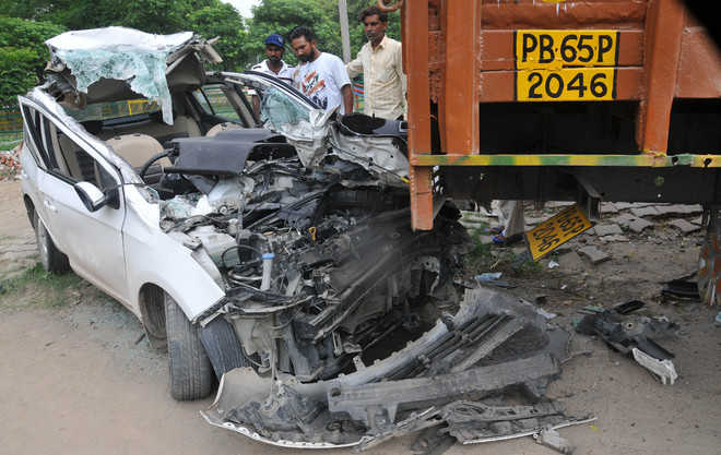 Four students injured as car hits stationary truck : The Tribune India