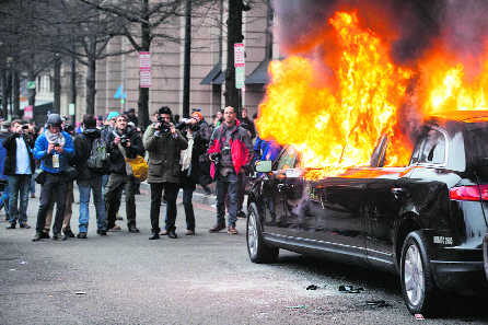 Violence, protests mar inauguration; 217 held
