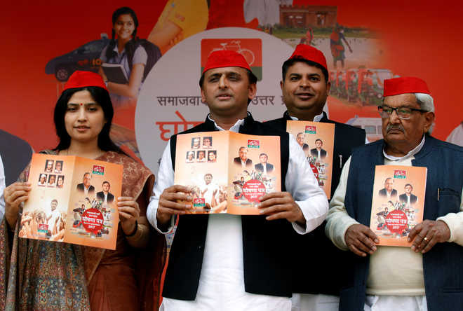 SP releases manifesto; Mulayam, Shivpal stay away