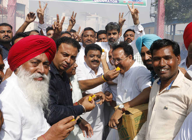 Congress supporters celebrate Jakhar’s victory