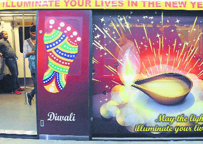 Metro runs decorated train with Diwali greetings