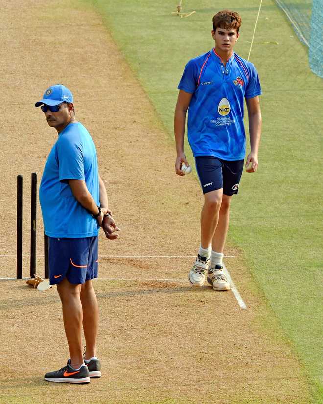Arjun Tendulkar bowls at nets to Indian batsmen