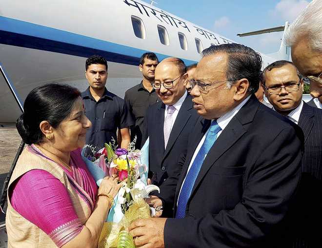 Sushma Swaraj arrives in Dhaka on two-day visit