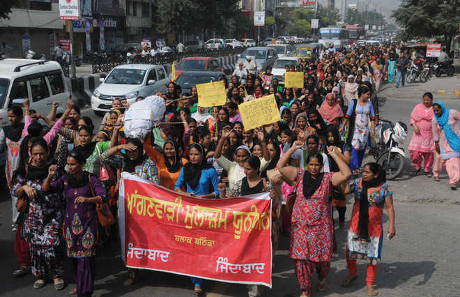 Anganwadi Workers Protest Govt Apathy The Tribune India 5347