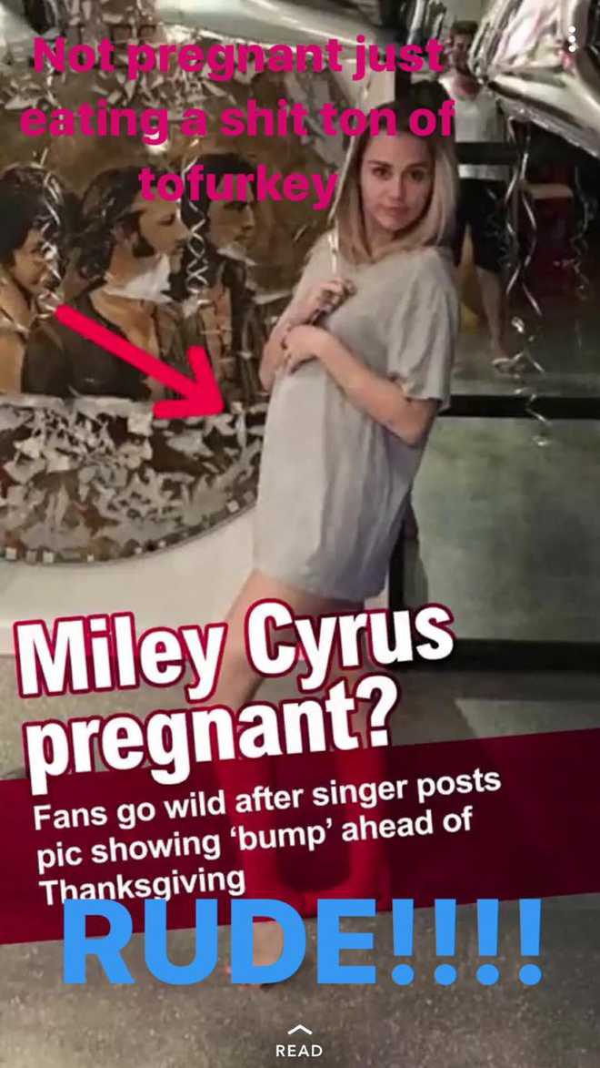 Miley Cyrus isn''t pregnant, just ate too much