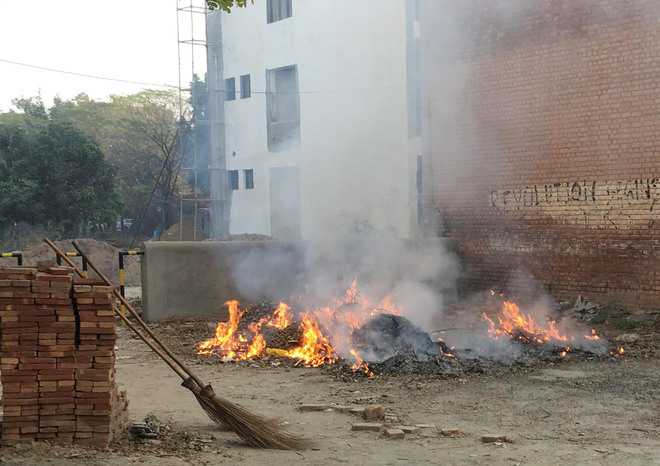 Burning of dry leaves troubles joggers at Govt Medical College