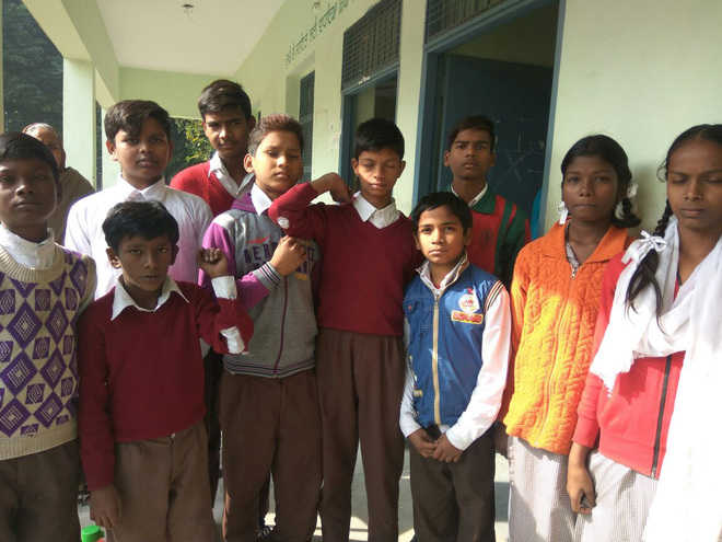 Govt school students without winter uniform