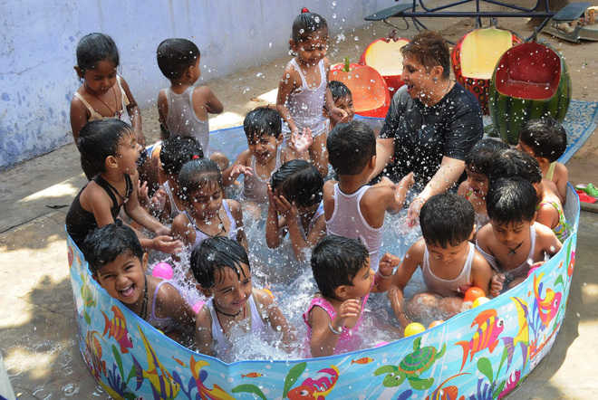 Toddlers enjoy splash pool party