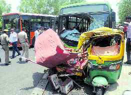 Two killed as DTC bus crashes into vehicles