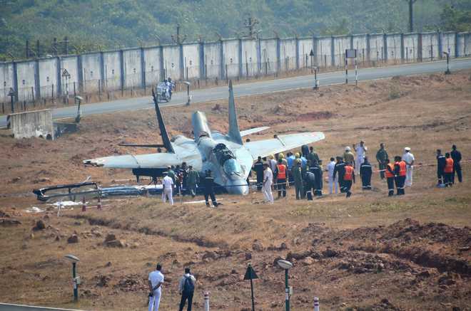 MiG-29k fighter plane on training sortie catches fire at Goa airport