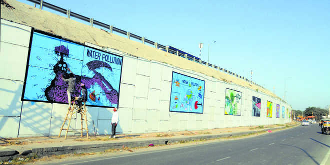 Murals with social messages on Karnal flyovers