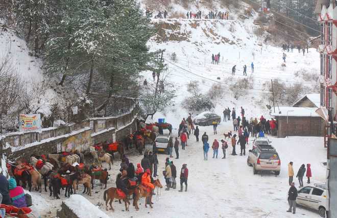 Mild snow greets tourists in Shimla, Kufri, Barog