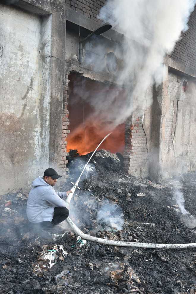 Goods worth lakhs destroyed in fire at unit on Hambran Road