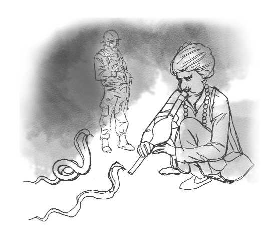 How to draw snake charmer drawing sapera with been and snake - YouTube