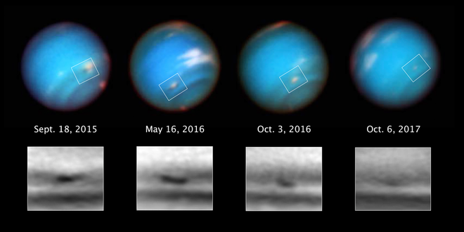 Hubble captures Neptune''s mysterious shrinking storm