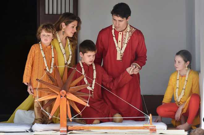 Canadian PM, family visit Sabarmati Ashram in Ahmedabad