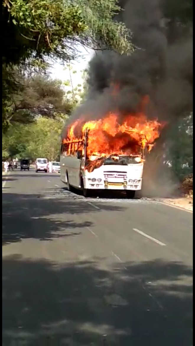 Bus catches fire, passengers safe