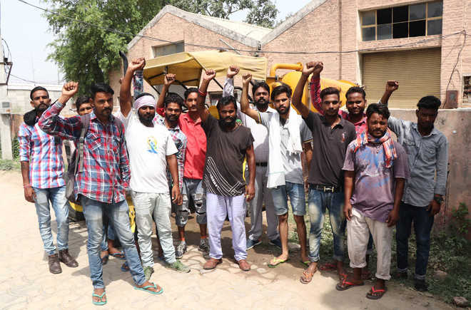 Sewermen protest against Triveni firm over salaries