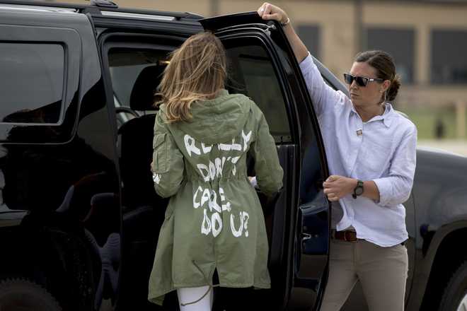 ''I really don''t care'': Melania Trump jacket stuns on migrant visit
