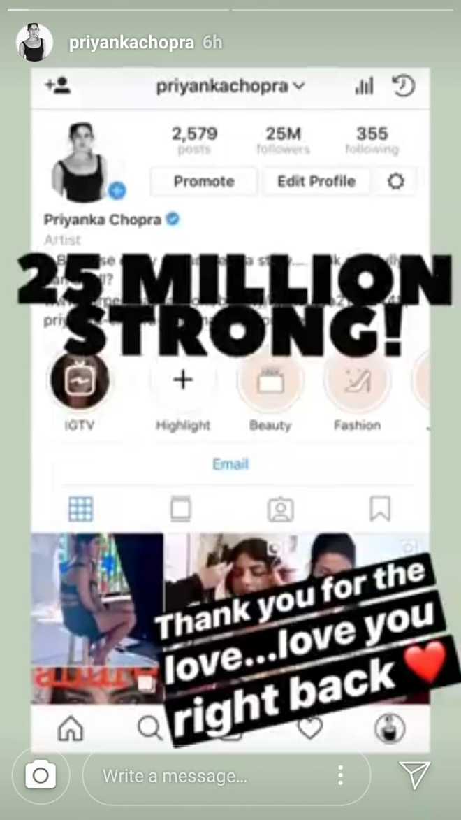 Priyanka Chopra scores 25 mn Instagram followers