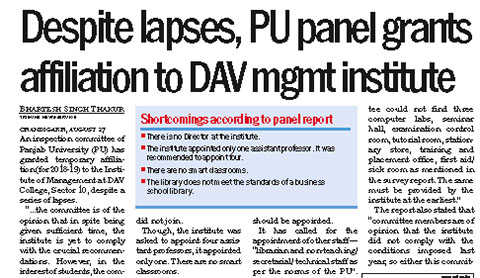 PU panel cancels DAV institute’s affiliation