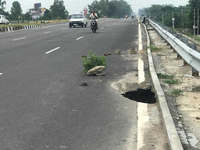 Portion of overbridge on Ludhiana-Ferozepur highway gives way