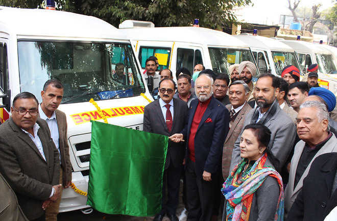 MP Naresh Gujral flags off 5 ambulances at Civil Hospital