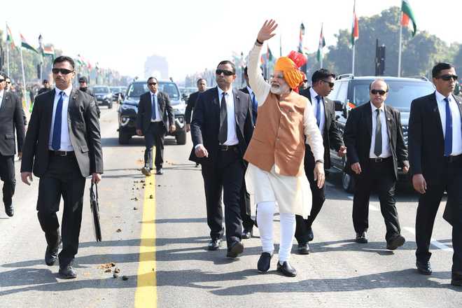 Breaking protocol again, Prime Minister Narendra Modi walks on Rajpath