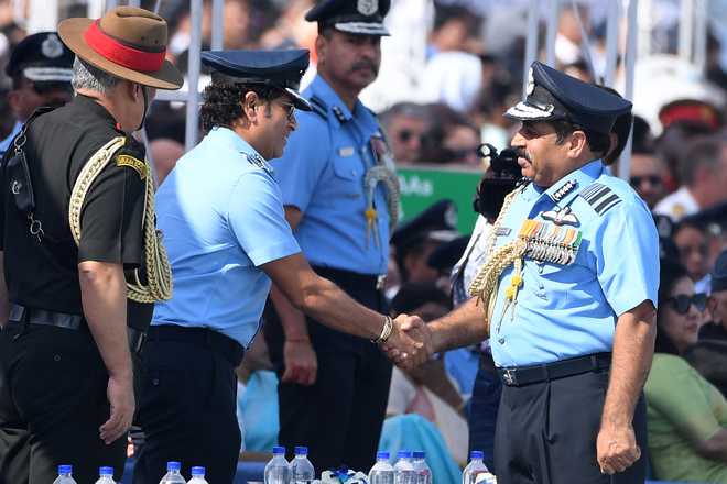 Group Captain Sachin Tendulkar attends 87th IAF Day parade