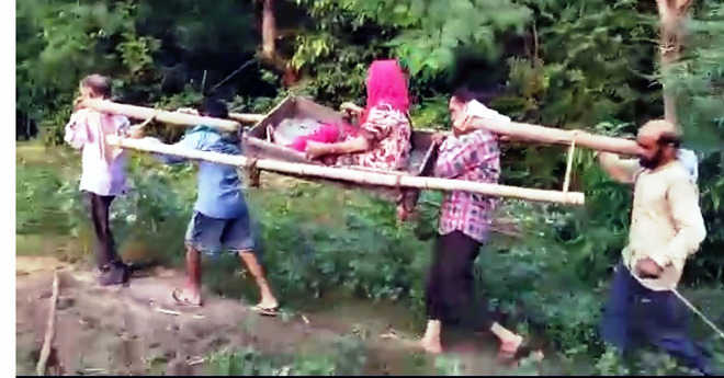 Palanquins used to carry patients at Nurpur village
