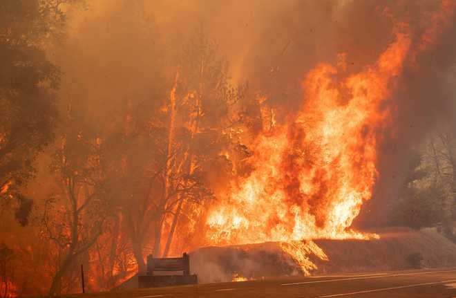 Firefighters struggle against massive, wind-whipped California wildfire