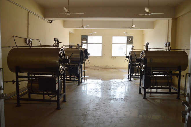 Autoclave room with five machines lying unused