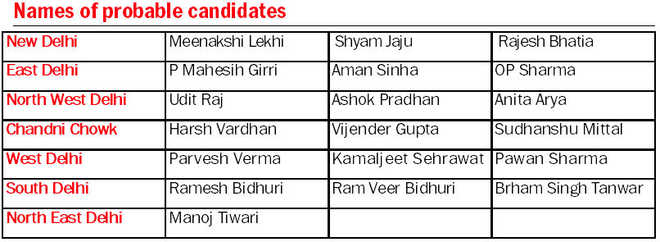 BJP shortlists names of three candidates each for seven seats