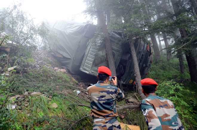 Army truck rolls down cliff, 1 dead