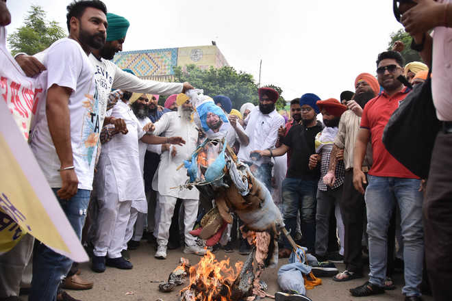 Bains’ supporters burn CM’s effigy outside DC office