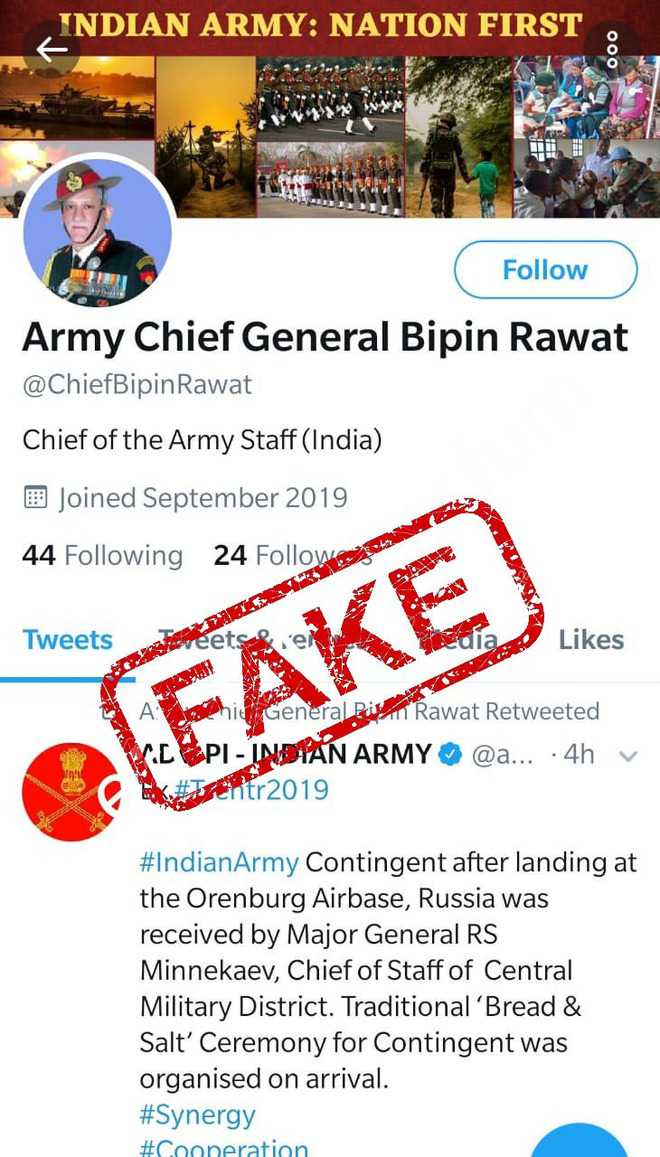 Fake Twitter handle of Army Chief blocked